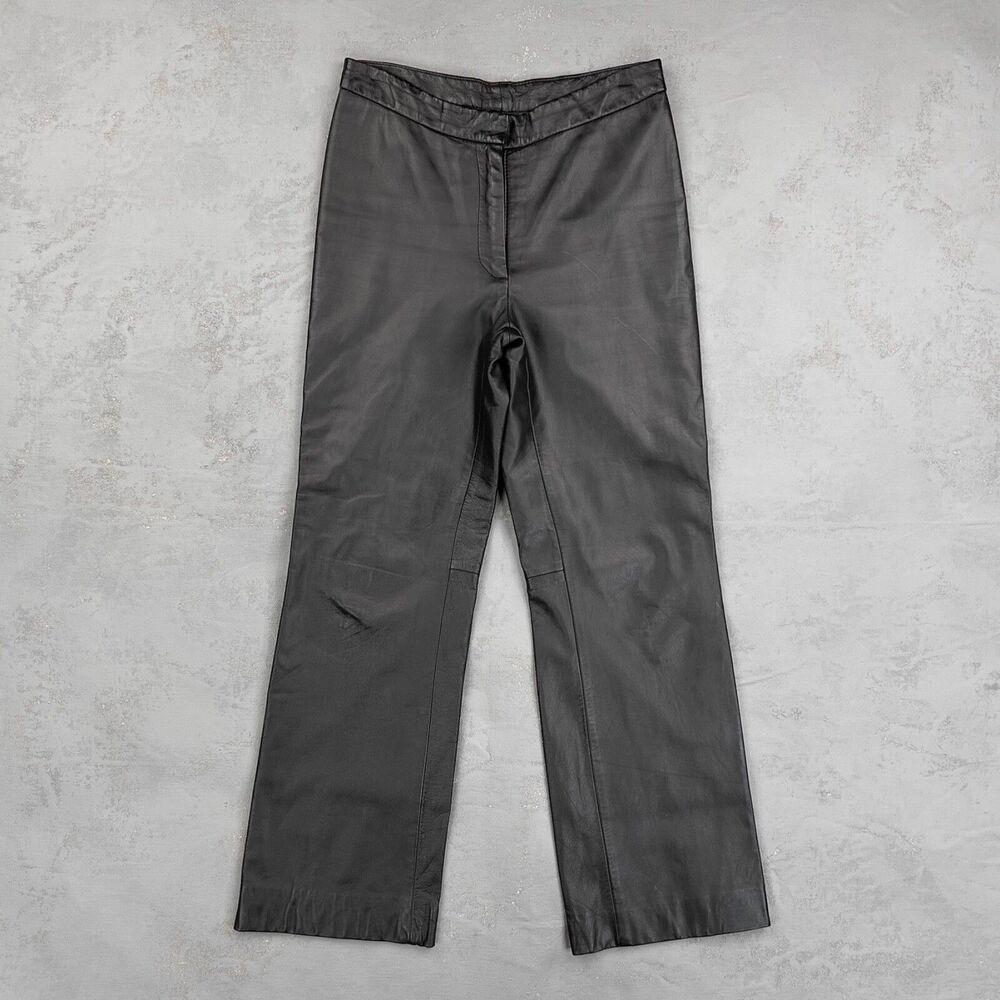 Vintage 1990s Collezione Black Genuine Leather Bootcut Pants Fit 28 x 28